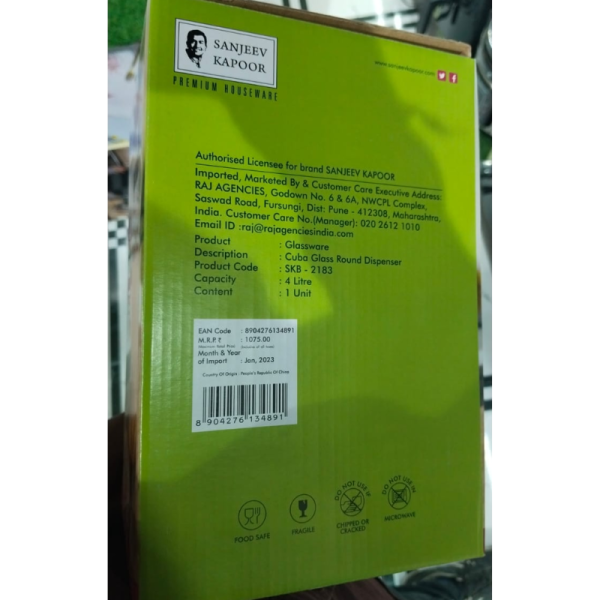 Sanjeev Kapoor - Cuba Glass Round Dispenser - 4L