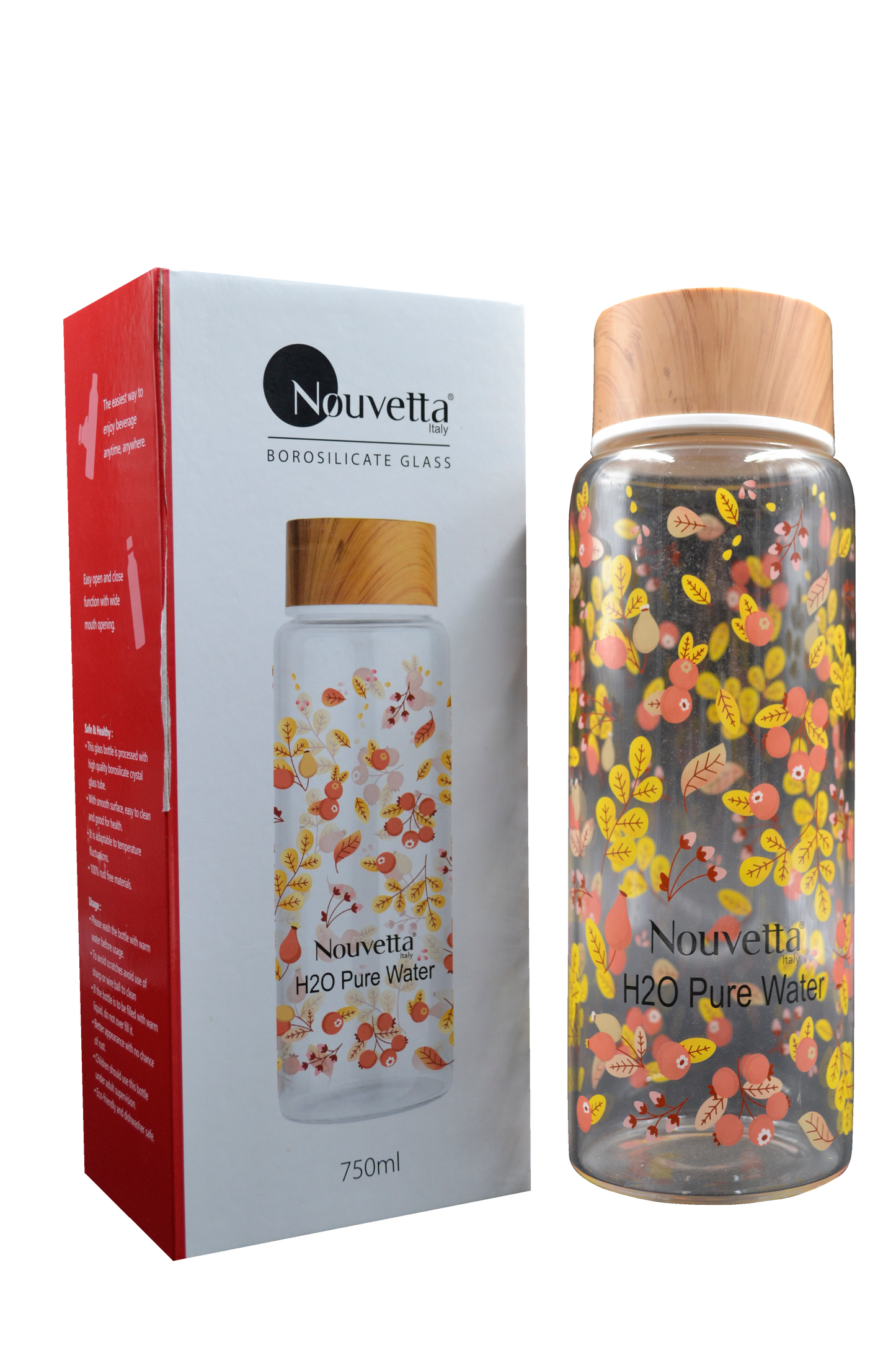 Nouvetta - Apricot Borosilicate Printed Bottle 750Ml