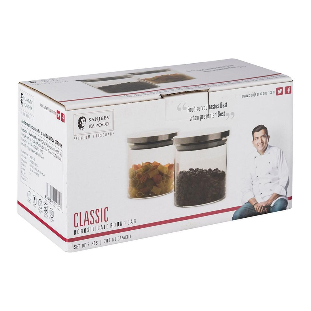 Sanjeev Kapoor - Classic Borosilicate Round Jar Set Of 2Pcs 700Ml- With Gift Box