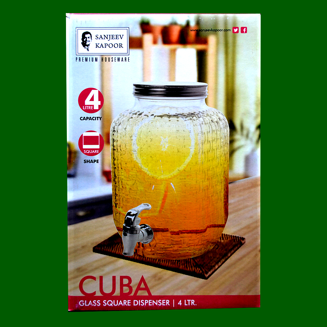 Sanjeev Kapoor - Cuba Glass Square Dispenser - 4L