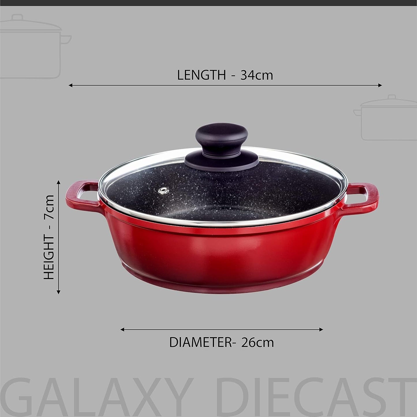 Nouvetta - Diecast 1 Pc Kadai With Lid 26 CM Red & Black