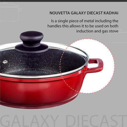 Nouvetta - Diecast 1 Pc Kadai With Lid 26 CM Red & Black