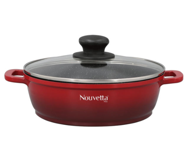 Nouvetta - DIECAST 1 PC KADAI WITH LID 26 CM RED & BLACK