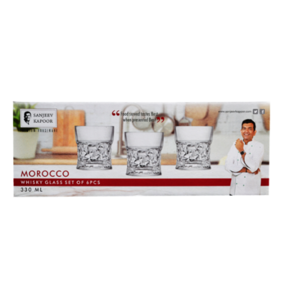 Sanjeev Kapoor - Morocco 6 PCS WHISKY GLASS SET 330 ML- WITH GIFT BOX