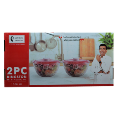 Sanjeev Kapoor - KINGSTON HIGH BOROSILICATE MIXING BOWLSet of 2 PC 1000 ML - Red Lid - WITH GIFT BOX