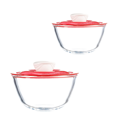 Sanjeev Kapoor - KINGSTON HIGH BOROSILICATE MIXING BOWLSet of 2 PC 1000ML + 1500 ML - Red Lid - WITH GIFT BOX