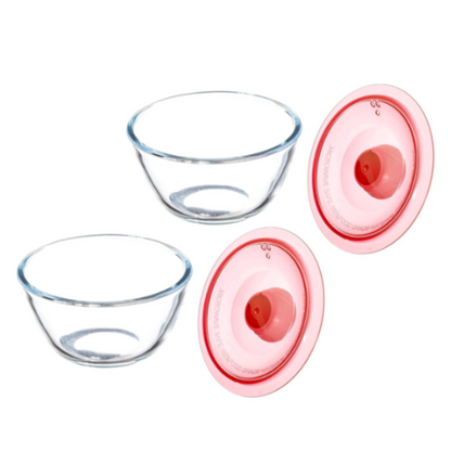 Sanjeev Kapoor - KINGSTON HIGH BOROSILICATE MIXING BOWLSet of 2 PC 500 ML + 1000 ML - Red Lid- WITH GIFT BOX