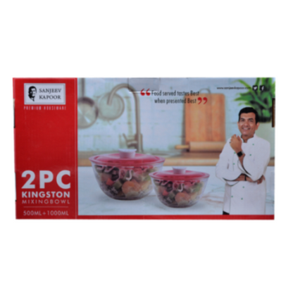 Sanjeev Kapoor - KINGSTON HIGH BOROSILICATE MIXING BOWL Set of 2 PC 500 ML + 1000 ML - Green Lid- WITH GIFT BOX