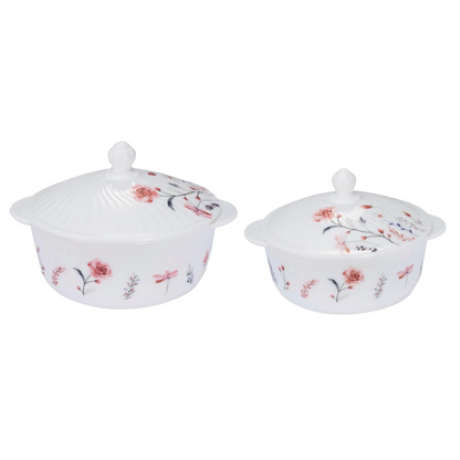 Sanjeev Kapoor - LANTANA 4 Pcs White Round Casserole Set - With Lid- 1L +1.5L