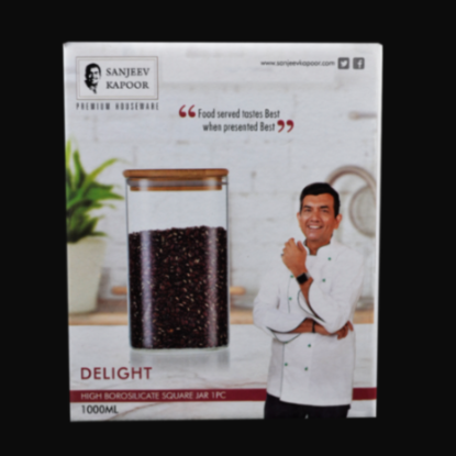 Sanjeev Kapoor - DELIGHT HIGH BOROSILICATE SQUARE JAR 1000 ML- WITH GIFT BOX