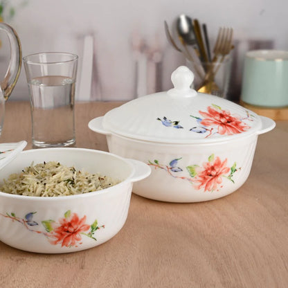 Sanjeev Kapoor - Celosia 4 Pcs White Round Casserole Set - With Lid- 1L +1.5L