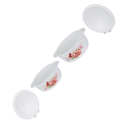 Sanjeev Kapoor - Celosia 4 Pcs White Round Casserole Set - With Lid- 1L +1.5L