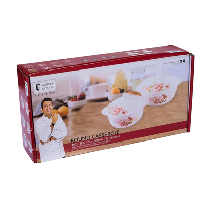 Sanjeev Kapoor - Celosia 4 Pcs White Round Casserole Set - With Lid- 1L +1.5L