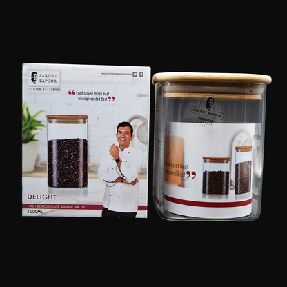 Sanjeev Kapoor - Delight High Borosilicate Square Jar 1000 Ml- With Gift Box