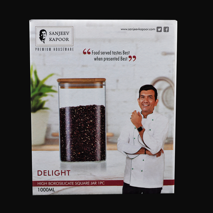 Sanjeev Kapoor - Delight High Borosilicate Square Jar 1000 Ml- With Gift Box