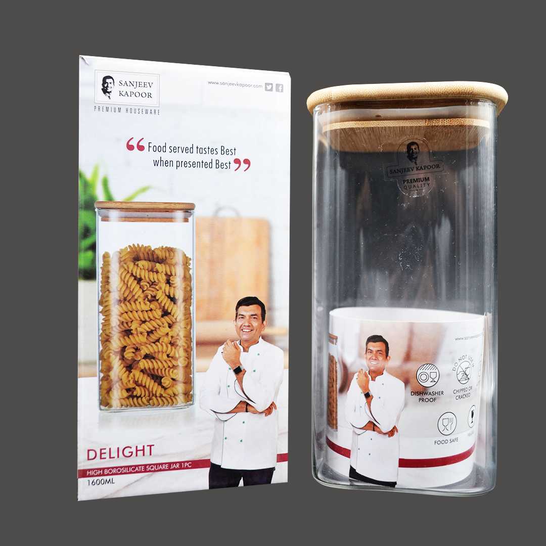 Sanjeev Kapoor - Delight High Borosilicate Square Jar 1600 Ml- With Gift Box