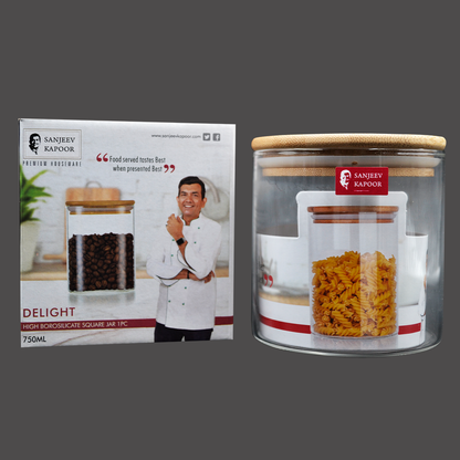 Sanjeev Kapoor - Delight High Borosilicate Square Jar 750 Ml- With Gift Box