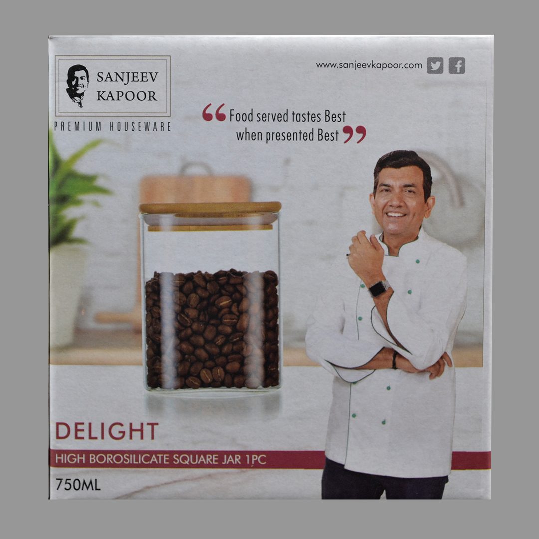 Sanjeev Kapoor - Delight High Borosilicate Square Jar 750 Ml- With Gift Box