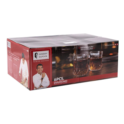 Sanjeev Kapoor - Diamond 6 Pcs Juice Glass Set 230 Ml- With Gift Box