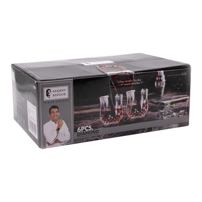 Sanjeev Kapoor - Diamond 6 Pcs Whisky Glass Set 330 Ml- With Gift Box