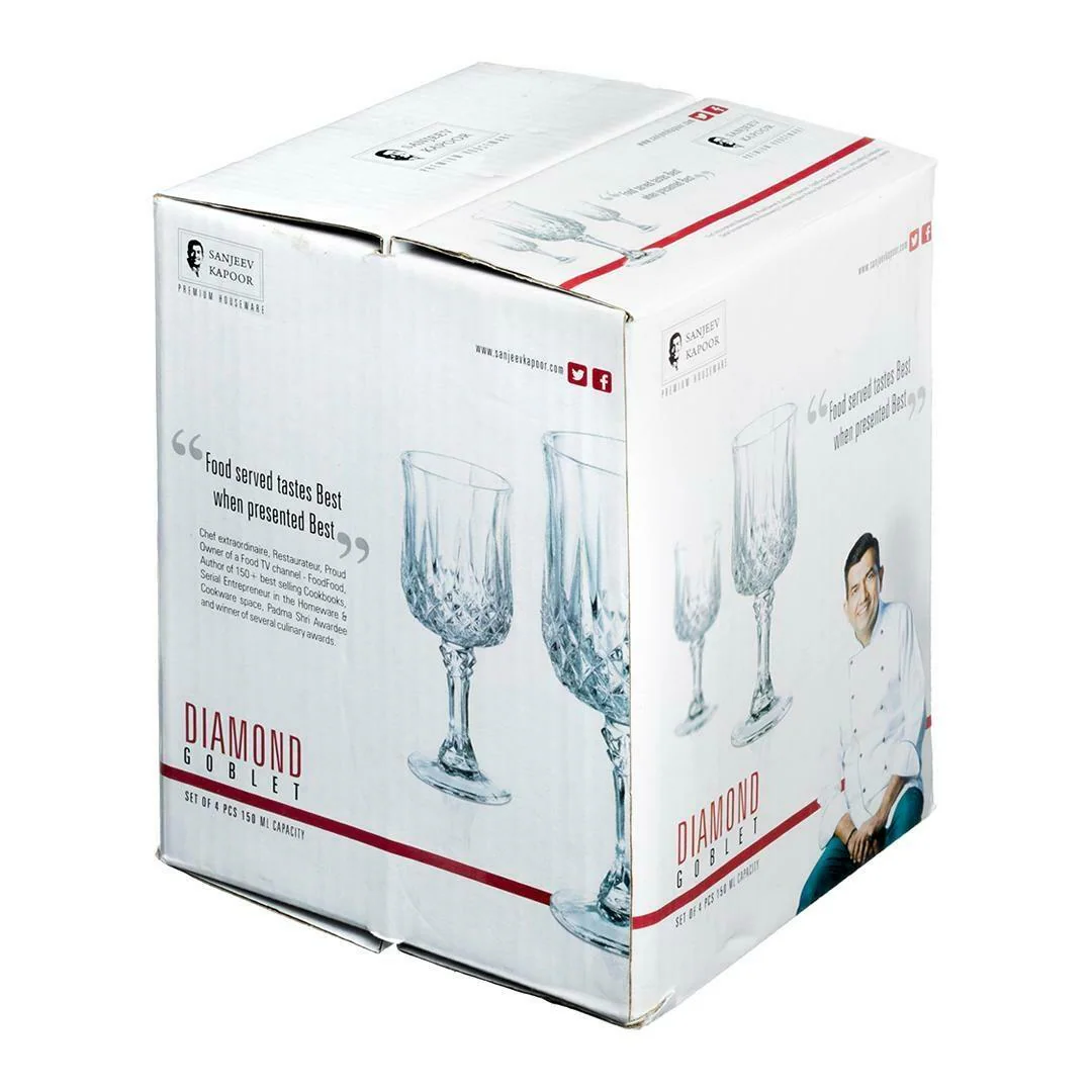 Sanjeev Kapoor - Diamond Goblet 150 Ml Set Of 4 Pcswith Gift Box