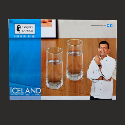 Sanjeev Kapoor - Iceland Long Drink Glass Set Of 6 Pcs 380Mlwith Gift Box