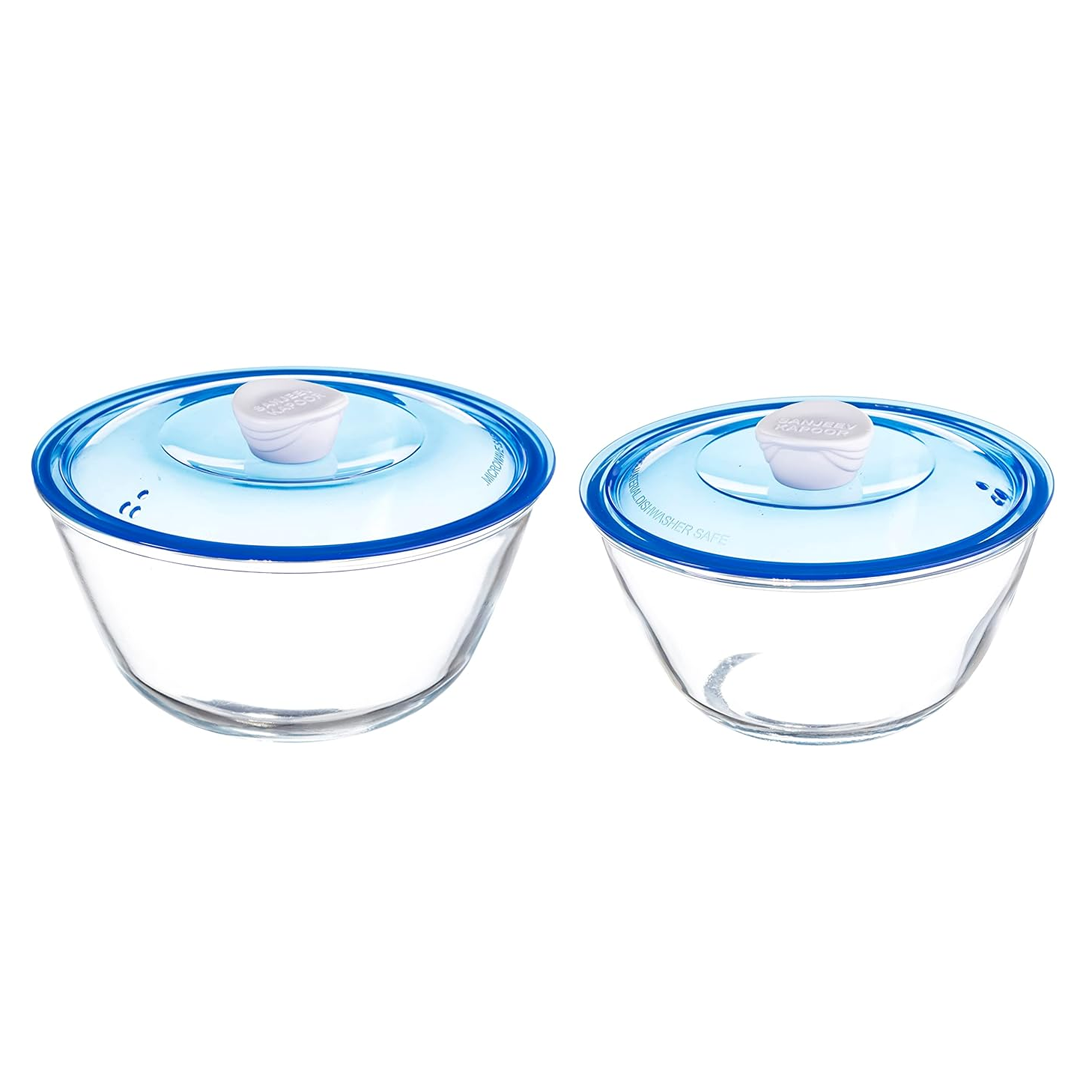 Sanjeev Kapoor - Kingston High Borosilicate Mixing Bowlset Of 2 Pc 1000Ml + 1500 Ml - Blue Lid - With Gift Box