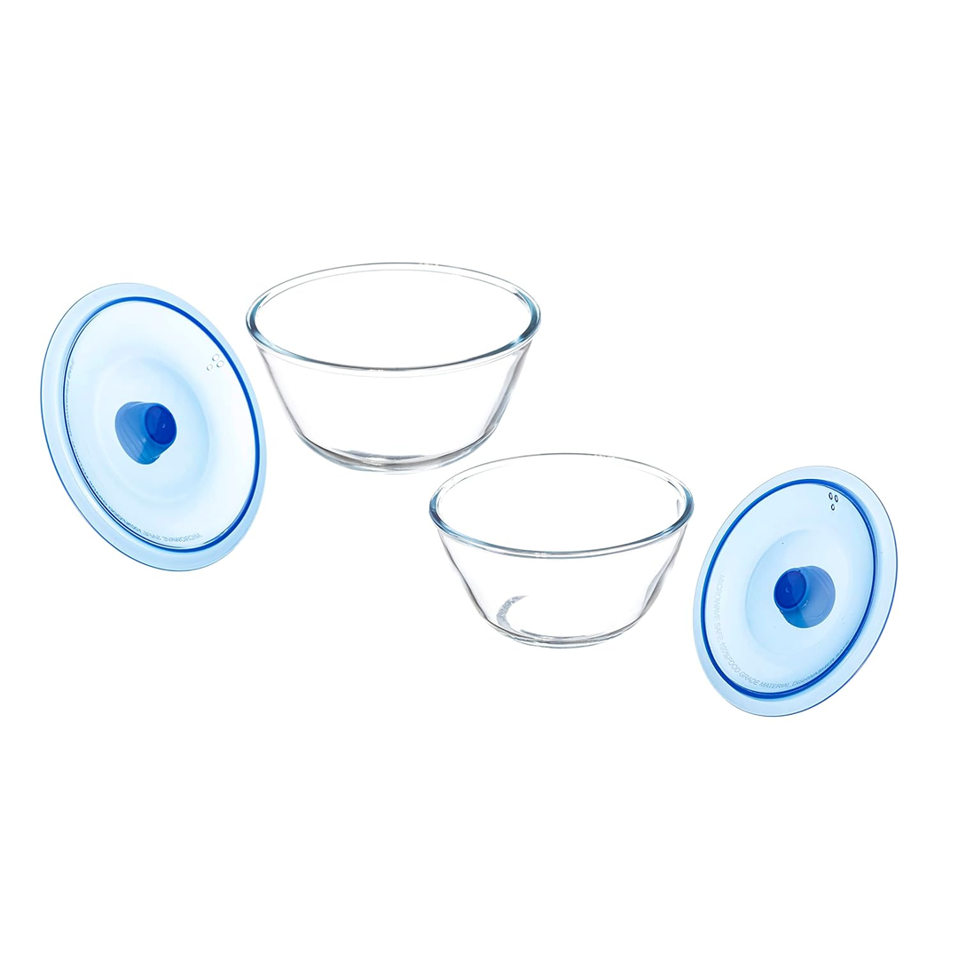 Sanjeev Kapoor - Kingston High Borosilicate Mixing Bowlset Of 2 Pc 1000Ml + 1500 Ml - Blue Lid - With Gift Box