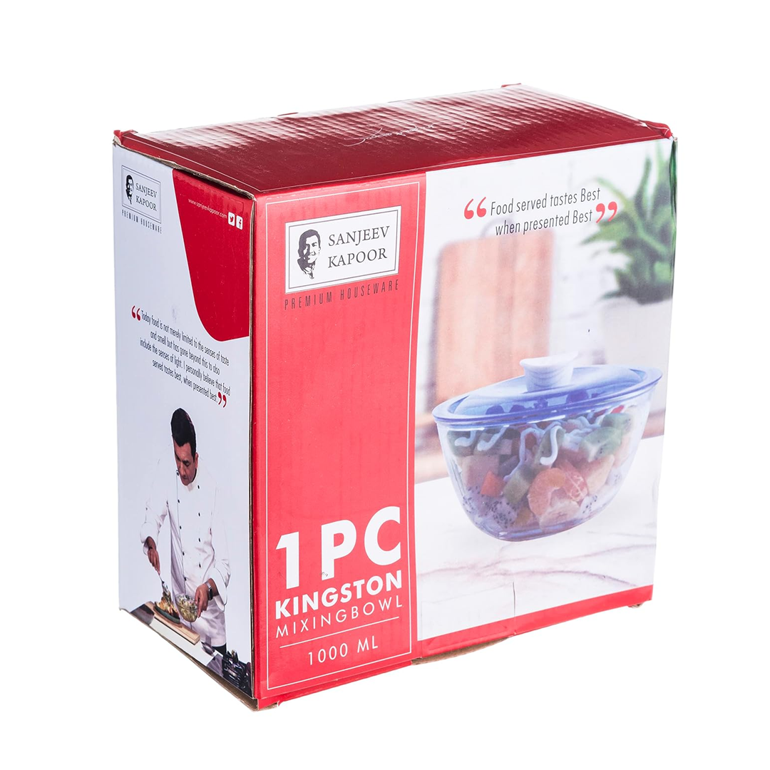 Sanjeev Kapoor - Kingston High Borosilicate Mixing Bowl 1 Pc 1000 Ml - Red Lid- With Gift Box