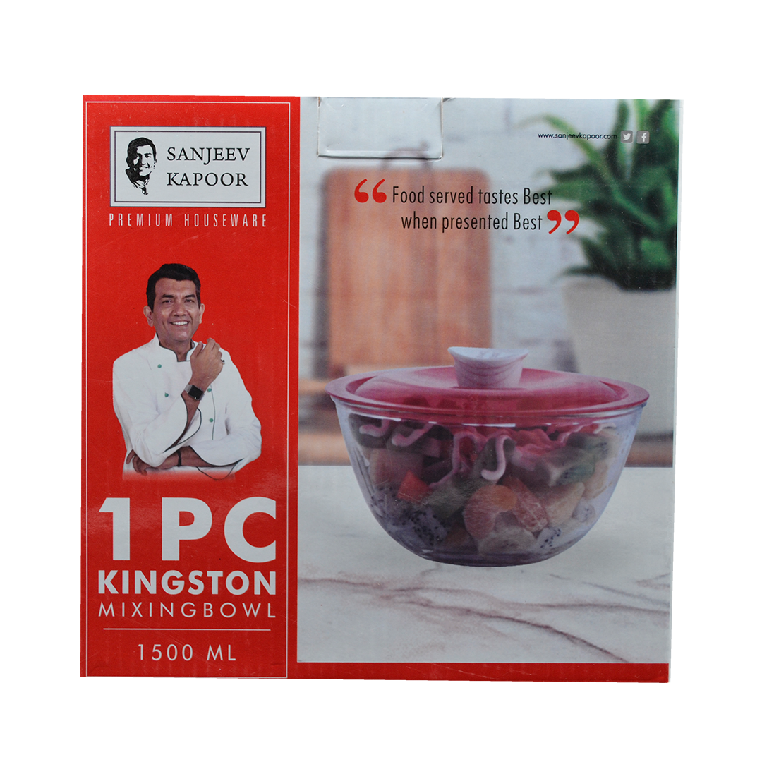 Sanjeev Kapoor - Kingston High Borosilicate Mixing Bowl 1 Pc 1500 Ml - Blue Lid - With Gift Box