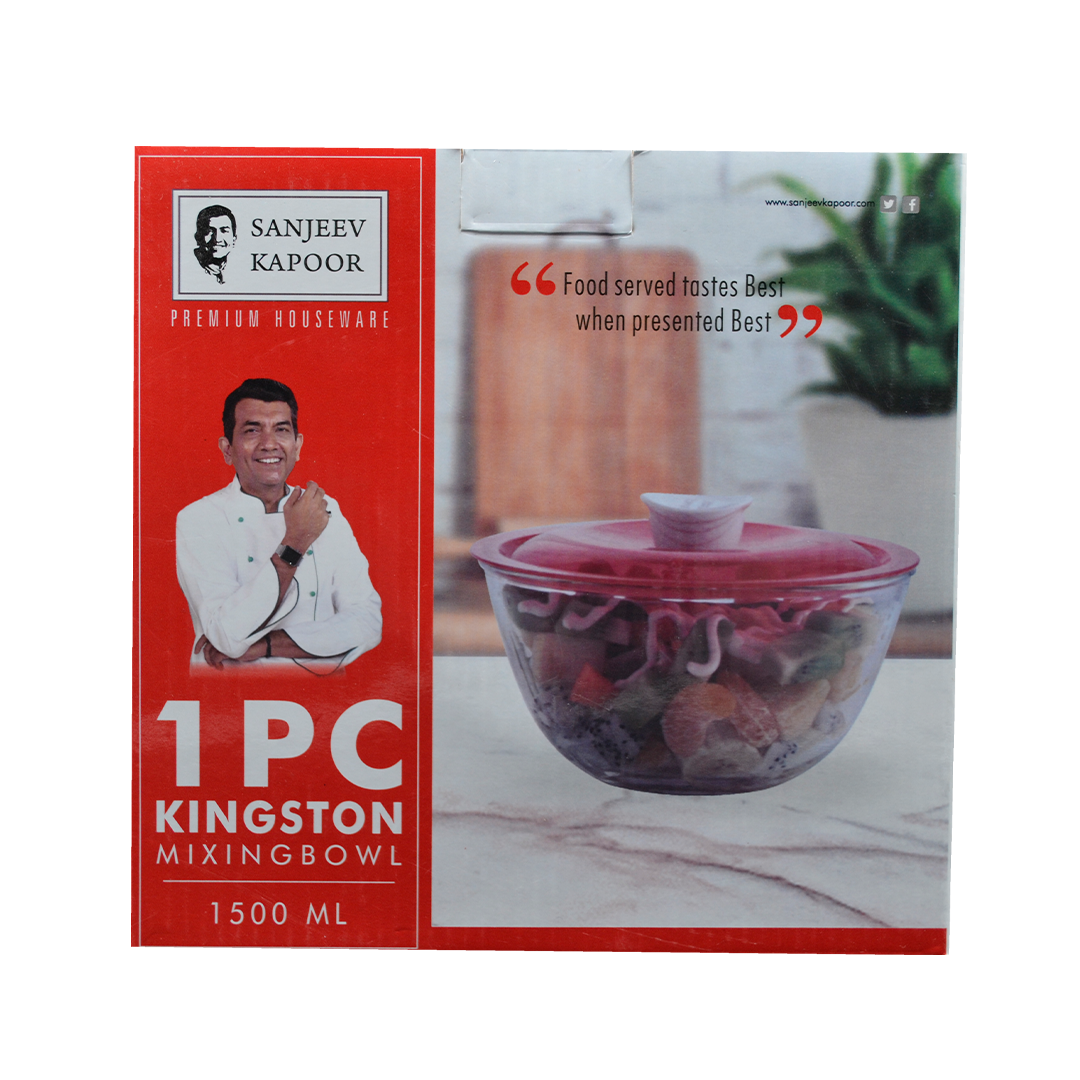 Sanjeev Kapoor - Kingston High Borosilicate Mixing Bowl 1 Pc 1500 Ml - Red Lid - With Gift Box