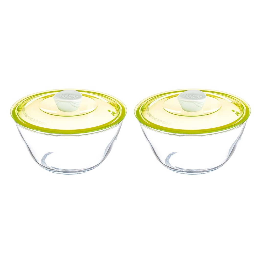 Sanjeev Kapoor - Kingston High Borosilicate Mixing Bowlset Of 2 Pc 1000Ml + 1500 Ml - Green Lid - With Gif Box