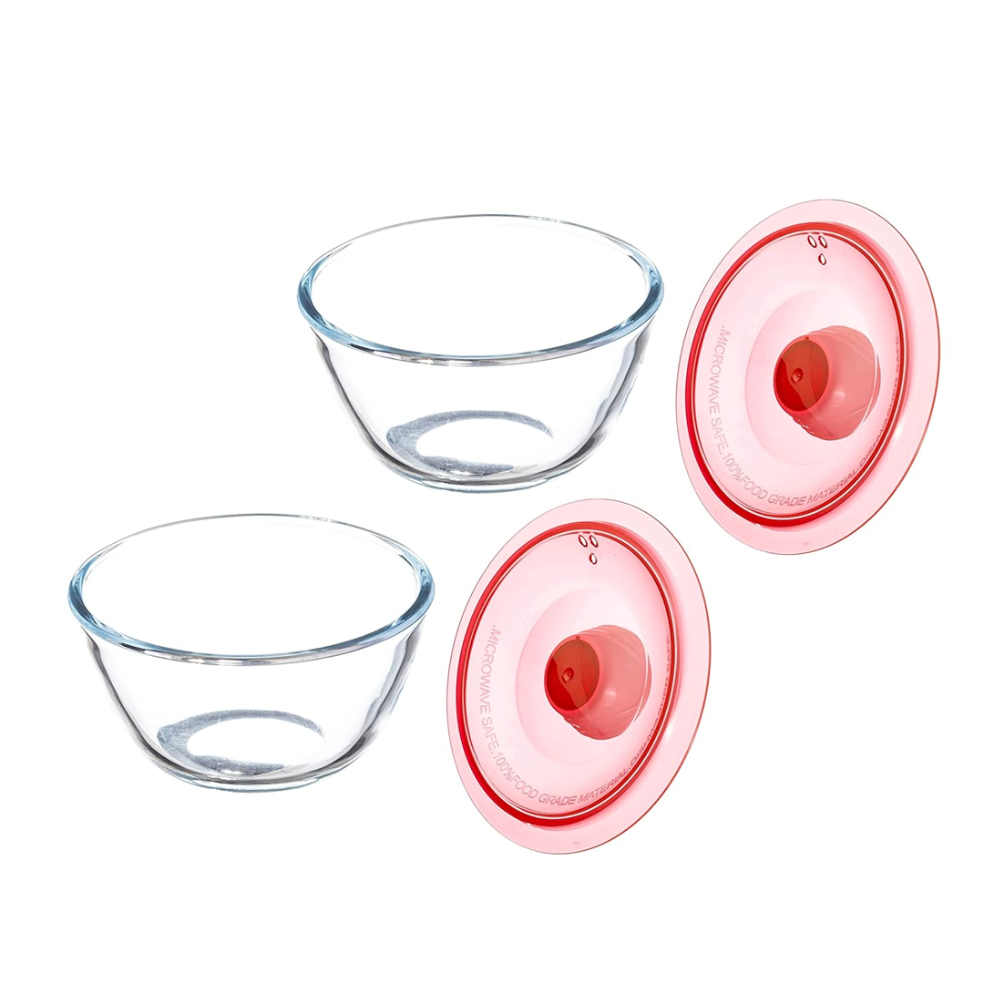 Sanjeev Kapoor - Kingston High Borosilicate Mixing Bowlset Of 2 Pc 1000Ml + 1500 Ml - Red Lid - With Gift Box