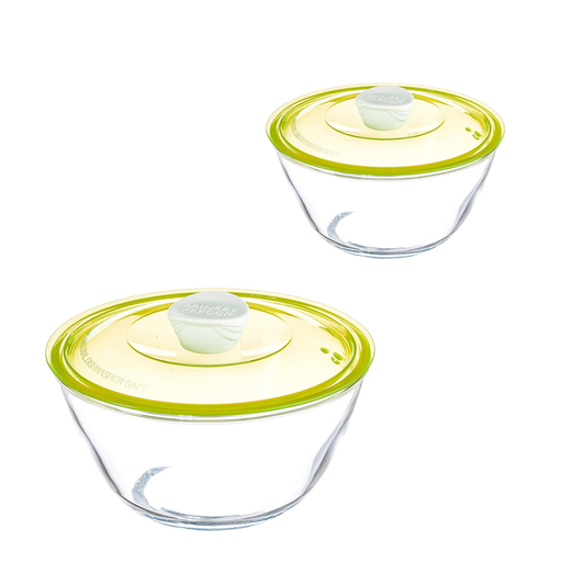 Sanjeev Kapoor - Kingston High Borosilicate Mixing Bowl Set Of 2 Pc 500 Ml + 1000 Ml - Green Lid- With Gift Box