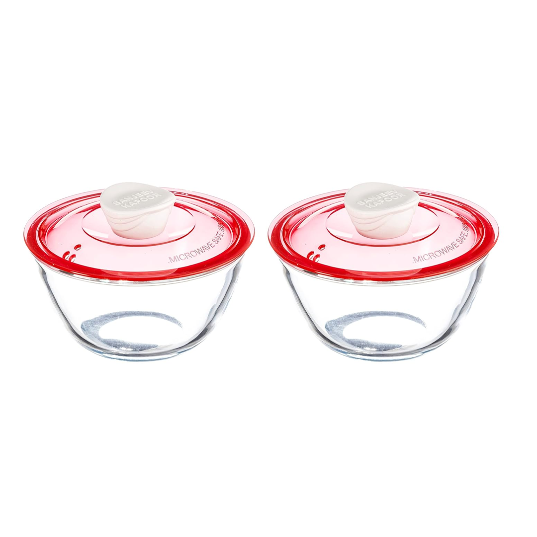 Sanjeev Kapoor - Kingston High Borosilicate Mixing Bowlset Of 2 Pc 500 Ml + 1000 Ml - Red Lid- With Gift Box