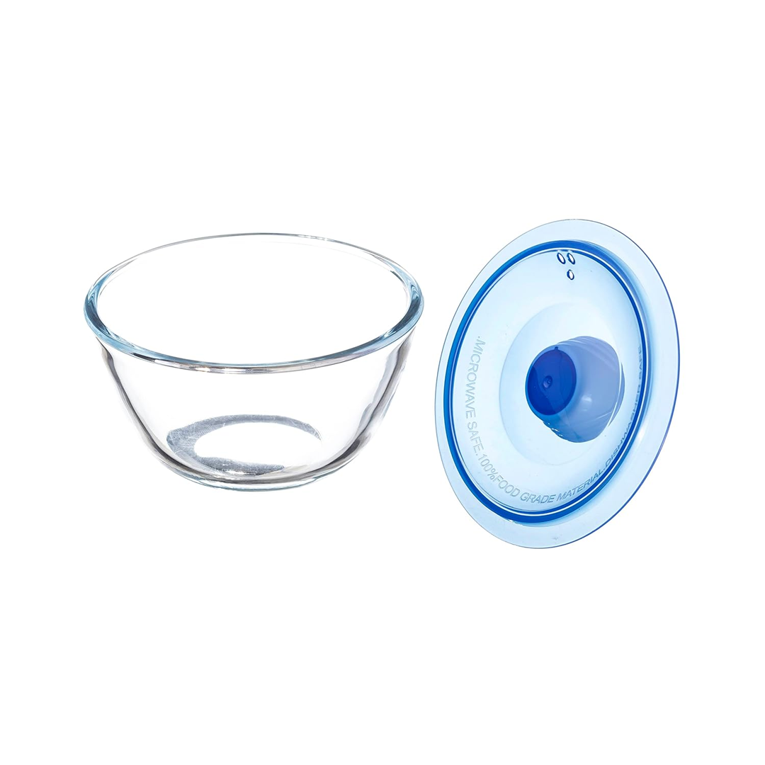 Sanjeev Kapoor - Kingston High Borosilicate Mixing Bowl Set Of 3 Pc 500 Ml+1000 Ml+1500 Ml-Blue Lid- With Gift Box