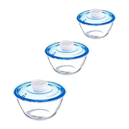 Sanjeev Kapoor - Kingston High Borosilicate Mixing Bowl Set Of 3 Pc 500 Ml+1000 Ml+1500 Ml-Blue Lid- With Gift Box