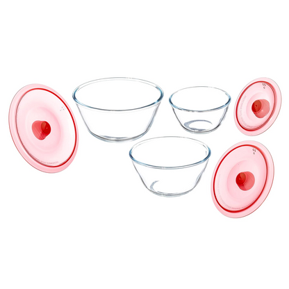 Sanjeev Kapoor - Kingston High Borosilicate Mixing Bowlset Of 3 Pc 500 Ml + 1000 Ml + 1500 Ml - Red Lid- With Gift Box