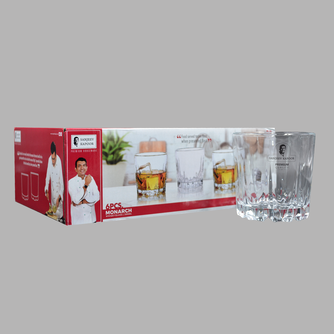 Sanjeev Kapoor - Monarch Karat 6 Pc Whisky Glass 300 Ml- With Gift Box