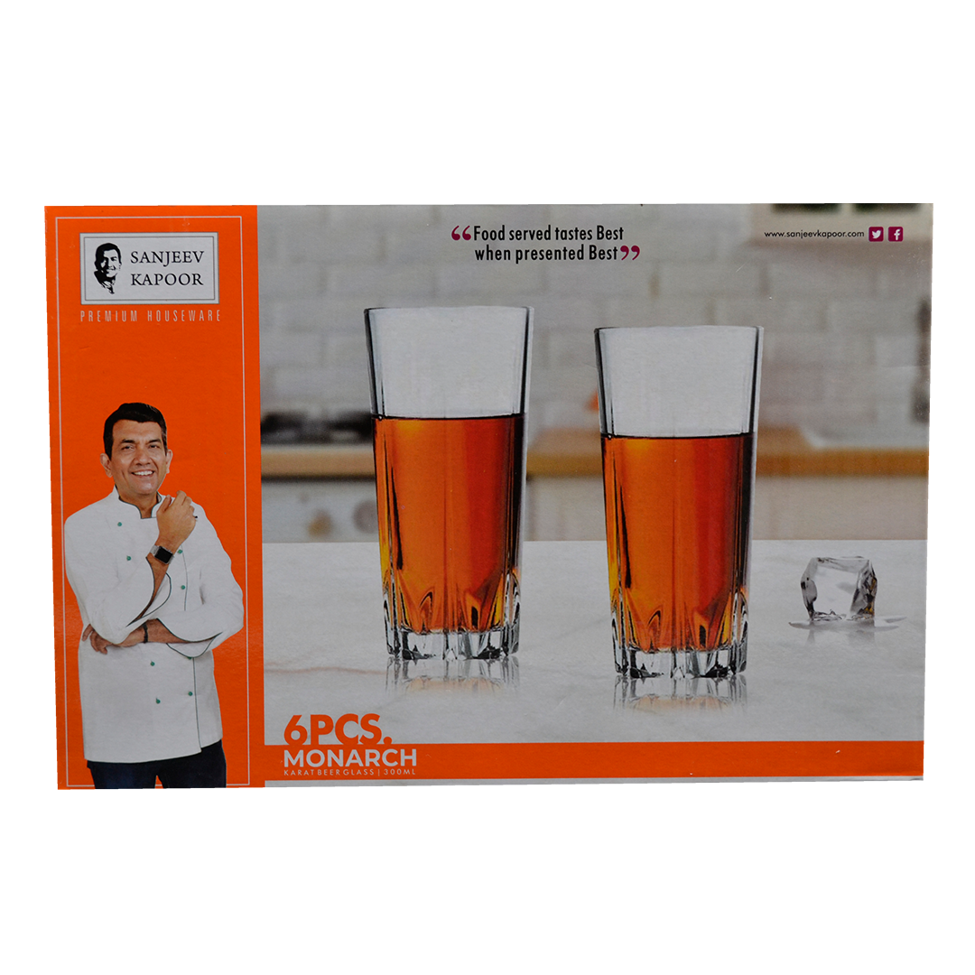 Sanjeev Kapoor - Monarch Karat 6 Pcs Beer Glass 300Ml- With Gift Box