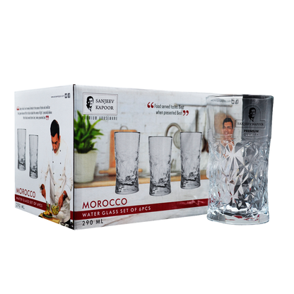 Sanjeev Kapoor - Morocco 6 Pcs Water Glass Set 290 Ml- With Gift Box