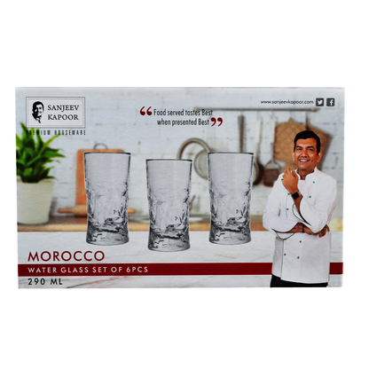 Sanjeev Kapoor - Morocco 6 Pcs Water Glass Set 290 Ml- With Gift Box