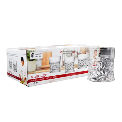 Sanjeev Kapoor - Morocco 6 Pcs Whisky Glass Set 330 Ml- With Gift Box