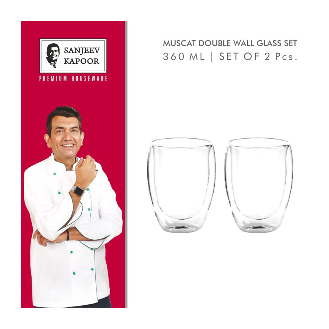 Sanjeev Kapoor - Muscat Double Wall Glass Set Of 2 Pcs 360 Ml- With Gift Box