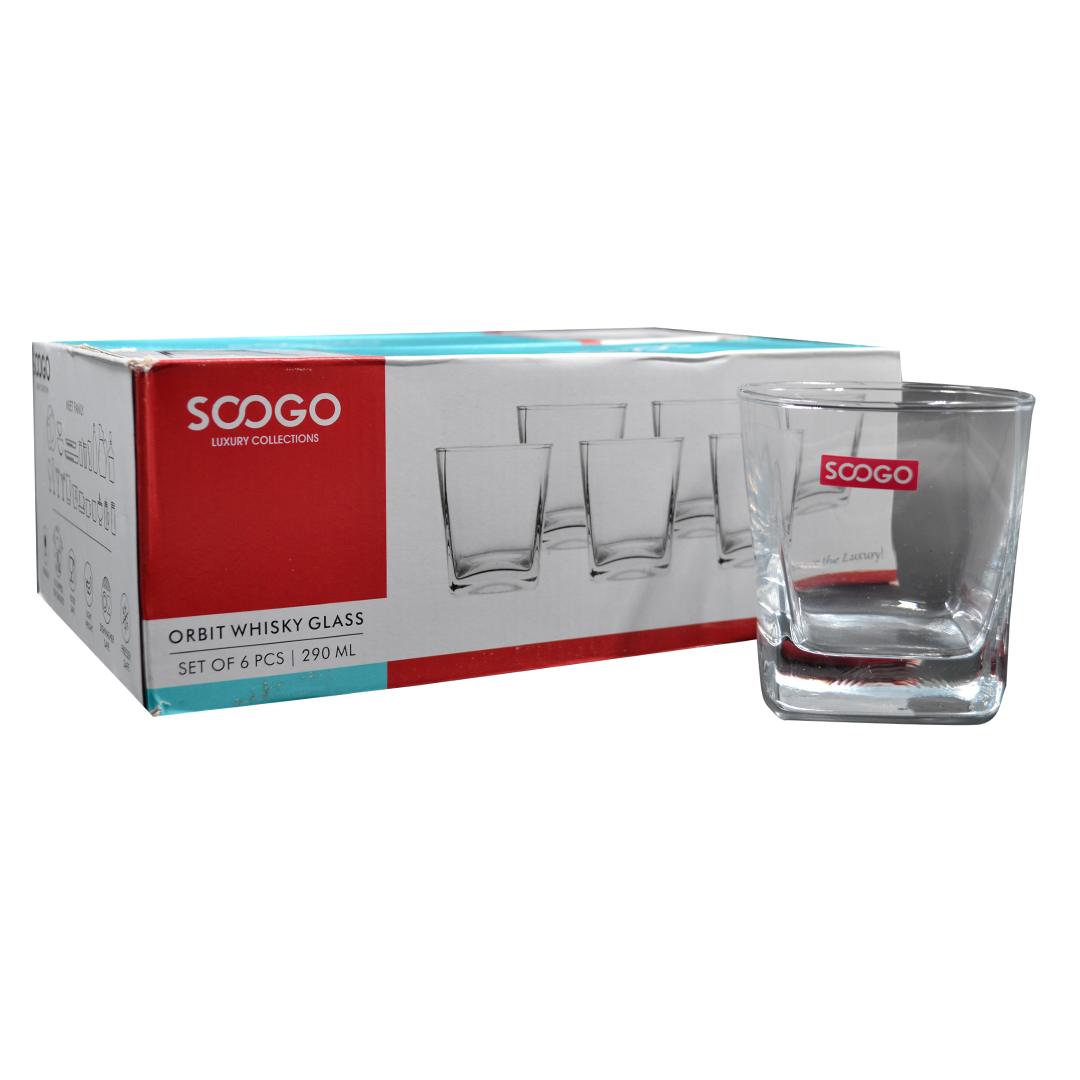 Sanjeev Kapoor - Orbit Whisky Glass Set Of 6 Pcs 290Ml- With Color Box