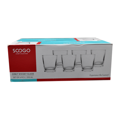 Sanjeev Kapoor - Orbit Whisky Glass Set Of 6 Pcs 290Ml- With Color Box