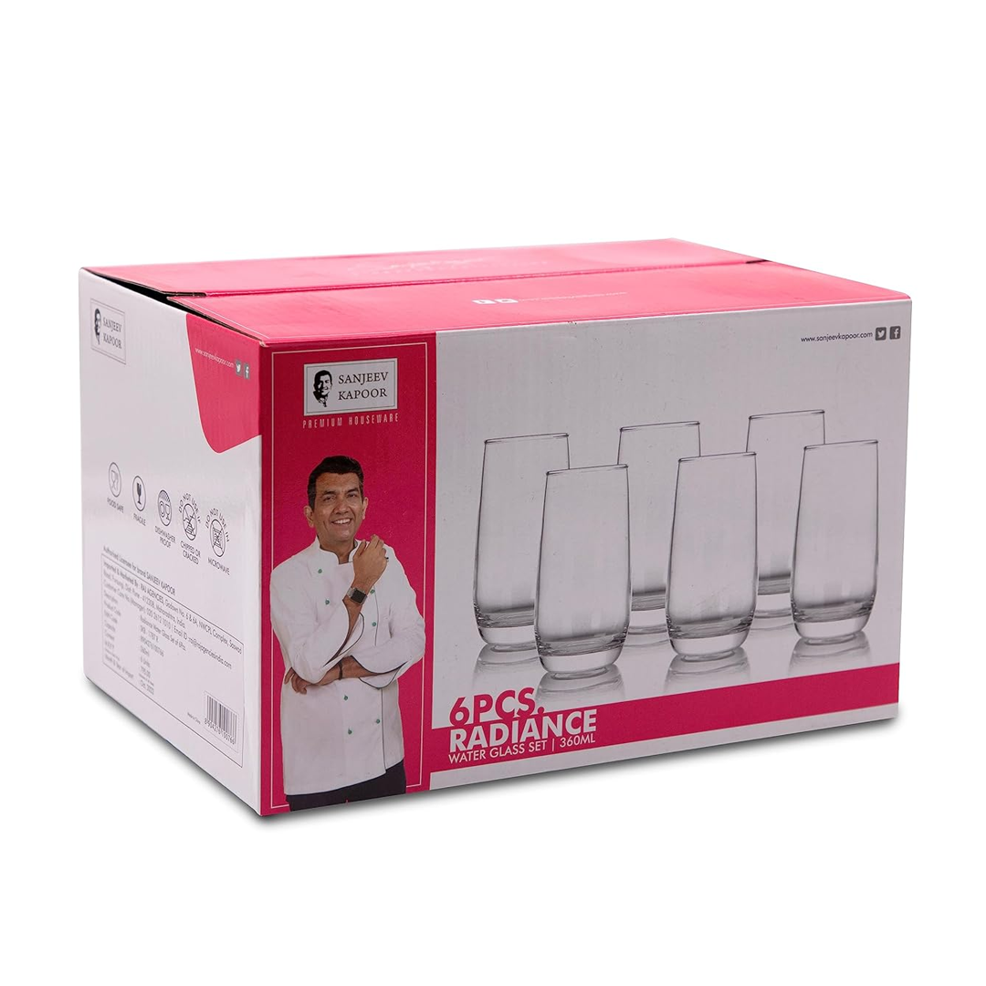 Sanjeev Kapoor - Radiance Water Glass Set Of 6 Pc 360 Ml- With Gift Box