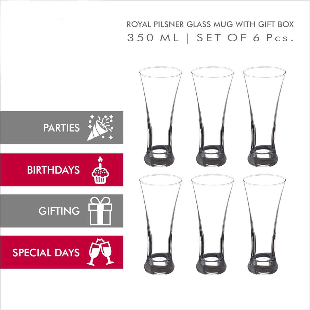 Sanjeev Kapoor - Royal Pilsner Glass Set Of 6 Pc 350Ml- With Gift Box