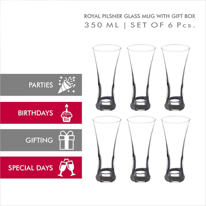 Sanjeev Kapoor - Royal Pilsner Glass Set Of 6 Pc 350Ml- With Gift Box