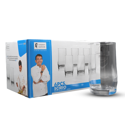 Sanjeev Kapoor - Scirio 6 Pcs Water Glass Set 400 Ml- With Gift Box